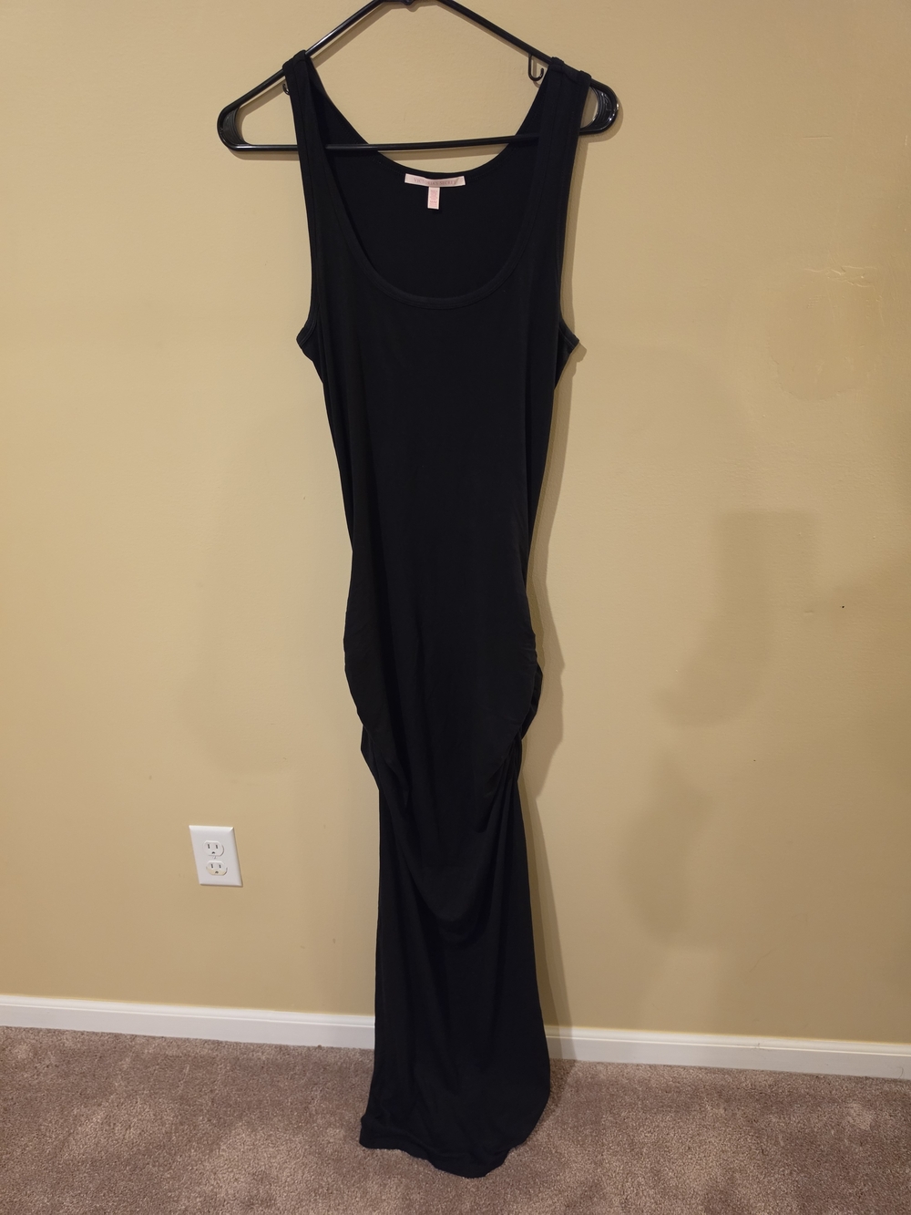 Victoria's Secret Black Sleeveless Maxi Dress with Ruched Sides and Split
